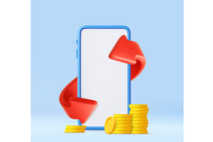 3d Mobile money transfer and digital, a Technology Illustration by ModVector