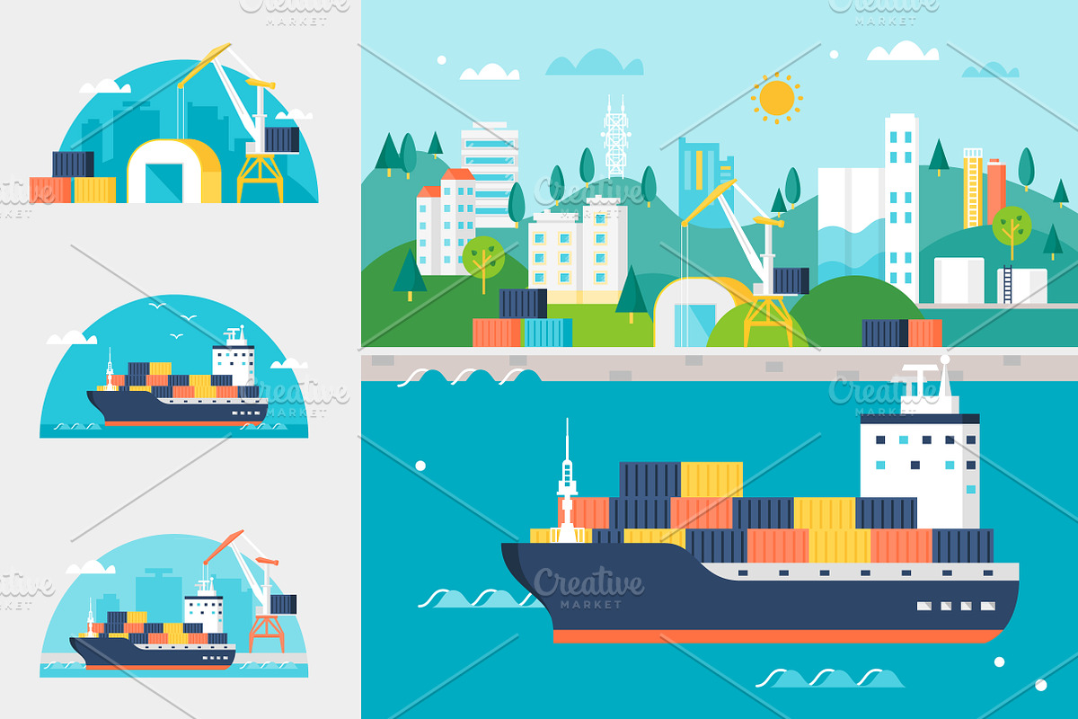 Cargo Shipping and Storage Set, a Transportation Illustration by Julia Batsheva (Photo 1 of 3)