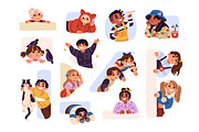 Happy kids peeking, looking out set, an Illustration by PaperTrident (Thumbnail 1 of 7)