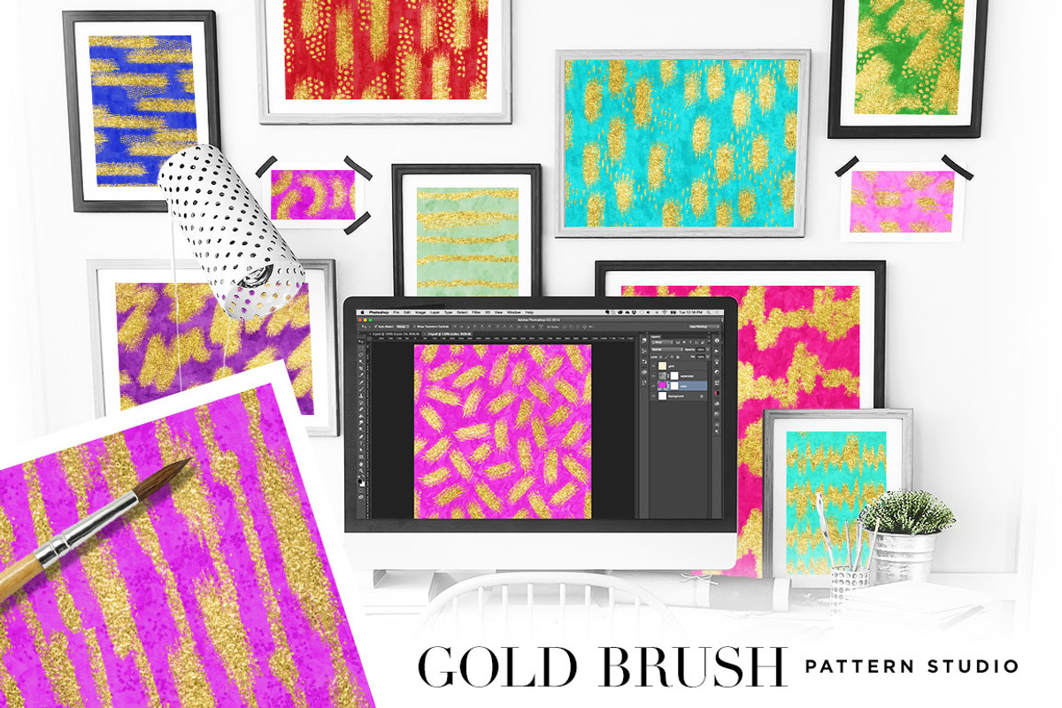 Gold Brush Pattern Studio Photoshop, a Layer Style Add-On by Creators Couture (Photo 1 of 5)