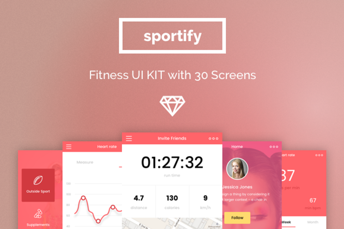 Sportify App UI Kit, an UI Kit Template by Designerbundle (Photo 1 of 5)
