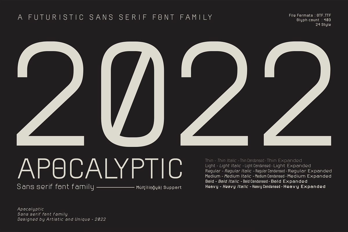 Apocalyptic - Sans Serif Font Family, a Sans Serif Font by Artistic & Unique (Photo 5 of 14)