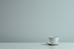 White coffee cup on a minimalist, a Food & Drink Photo by MistyDay