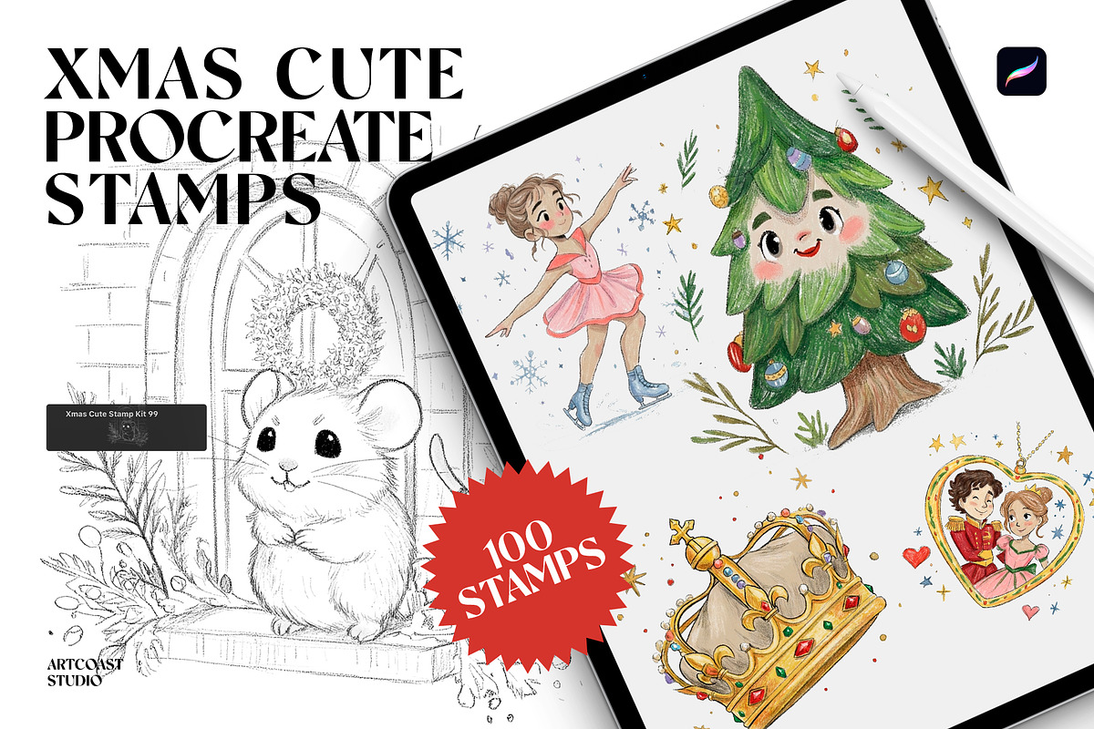 Xmas Cute Procreate Stamps, a Shape Add-On by Spasibenko Art (Photo 2 of 4)