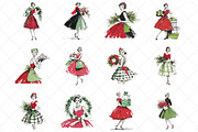 Vintage Christmas Lady Clipart, an Illustration by SinaCreation (Thumbnail 2 of 7)
