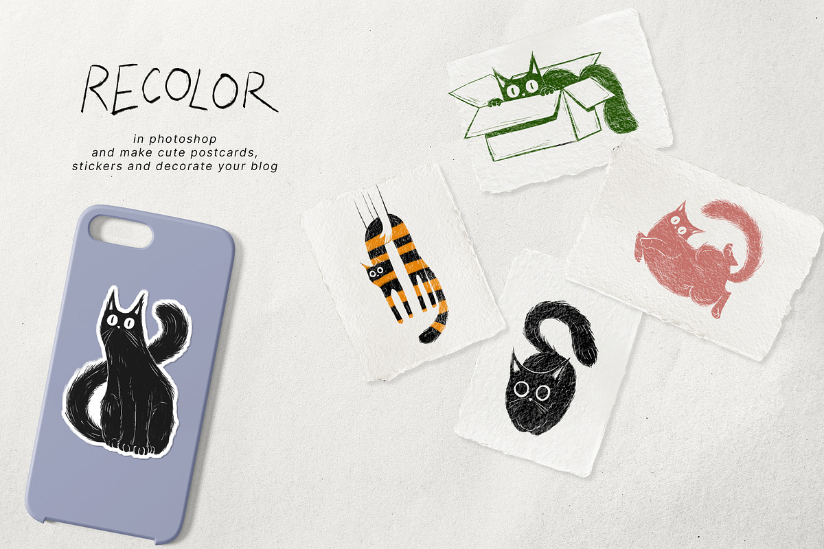 Hand-Drawn Black Cat Illustrations, an Animal Illustration by Garden in frame (Photo 2 of 4)