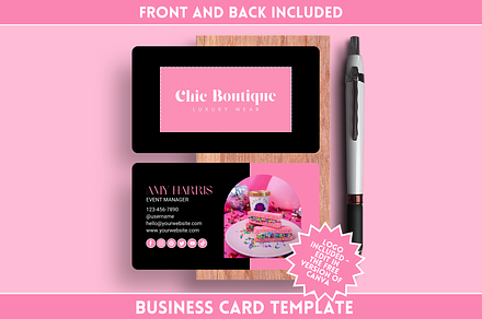 Black Pink Business Card Template, a Business Card Template by SunshineStudioBoutique