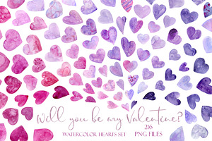 Watercolor Hearts Set Valentines Day, an Object Graphic by NataliArkushArt