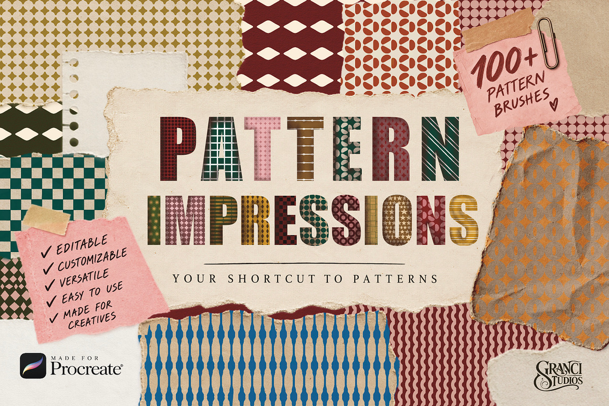 Pattern Impression Procreate Brushes, a Brush Add-On by GRANCI STUDIOS (Photo 1 of 10)