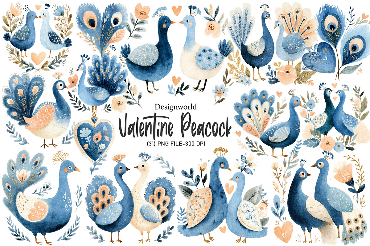 Valentine Damask Peacock Clipart, an Illustration by Designworld (Photo 1 of 6)