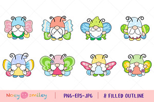 Gnomes Butterfly Filled Clipart