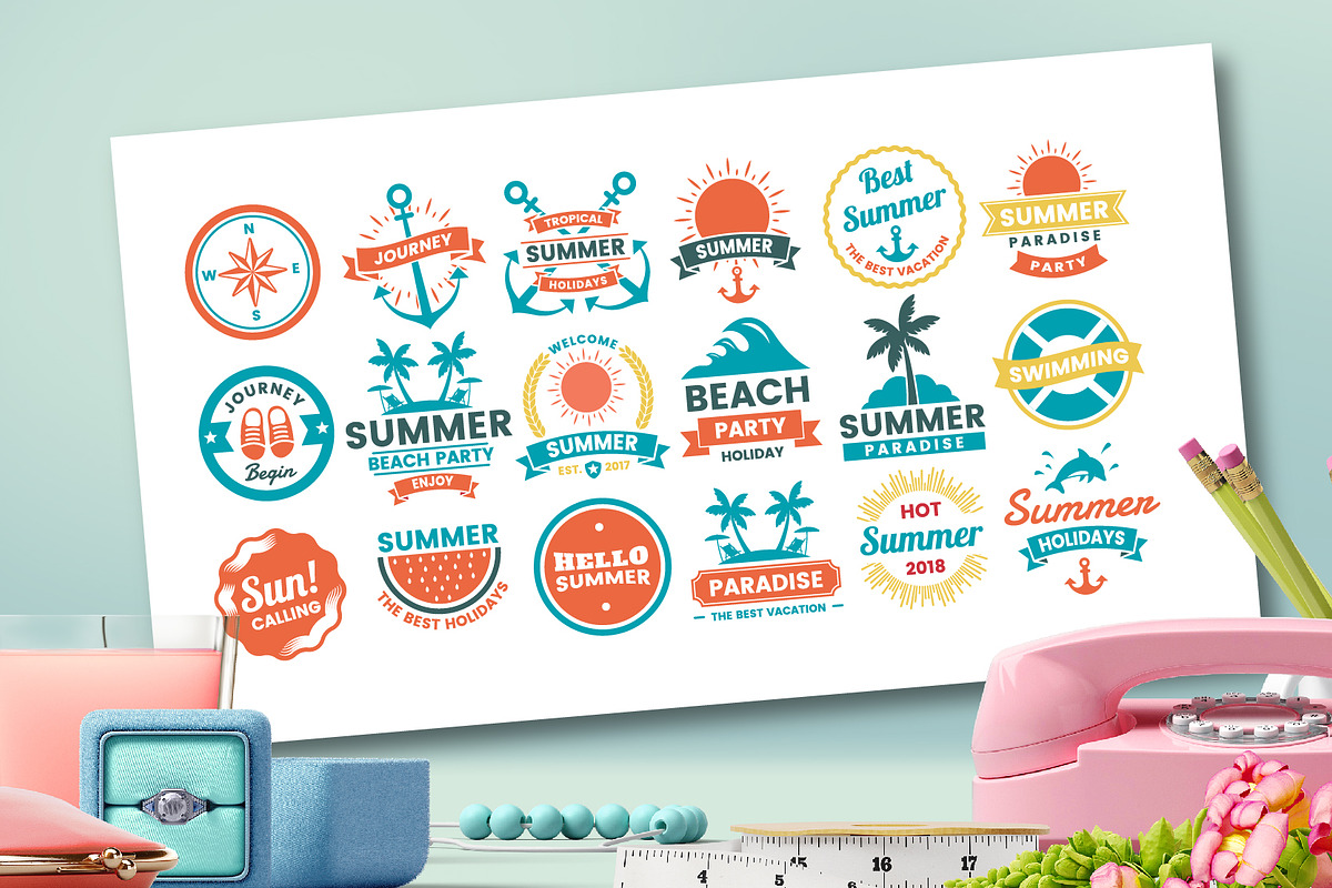 63 SUMMER VINTAGE BADGE & RIBBON, a Branding & Logo Template by Toonsteb (Photo 6 of 16)