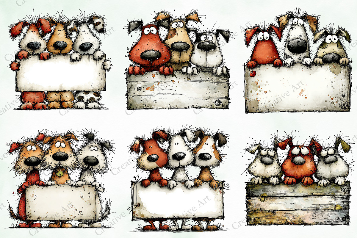 Whimsical Christmas Dogs Clipart, an Illustration by Creative Art (Photo 7 of 10)