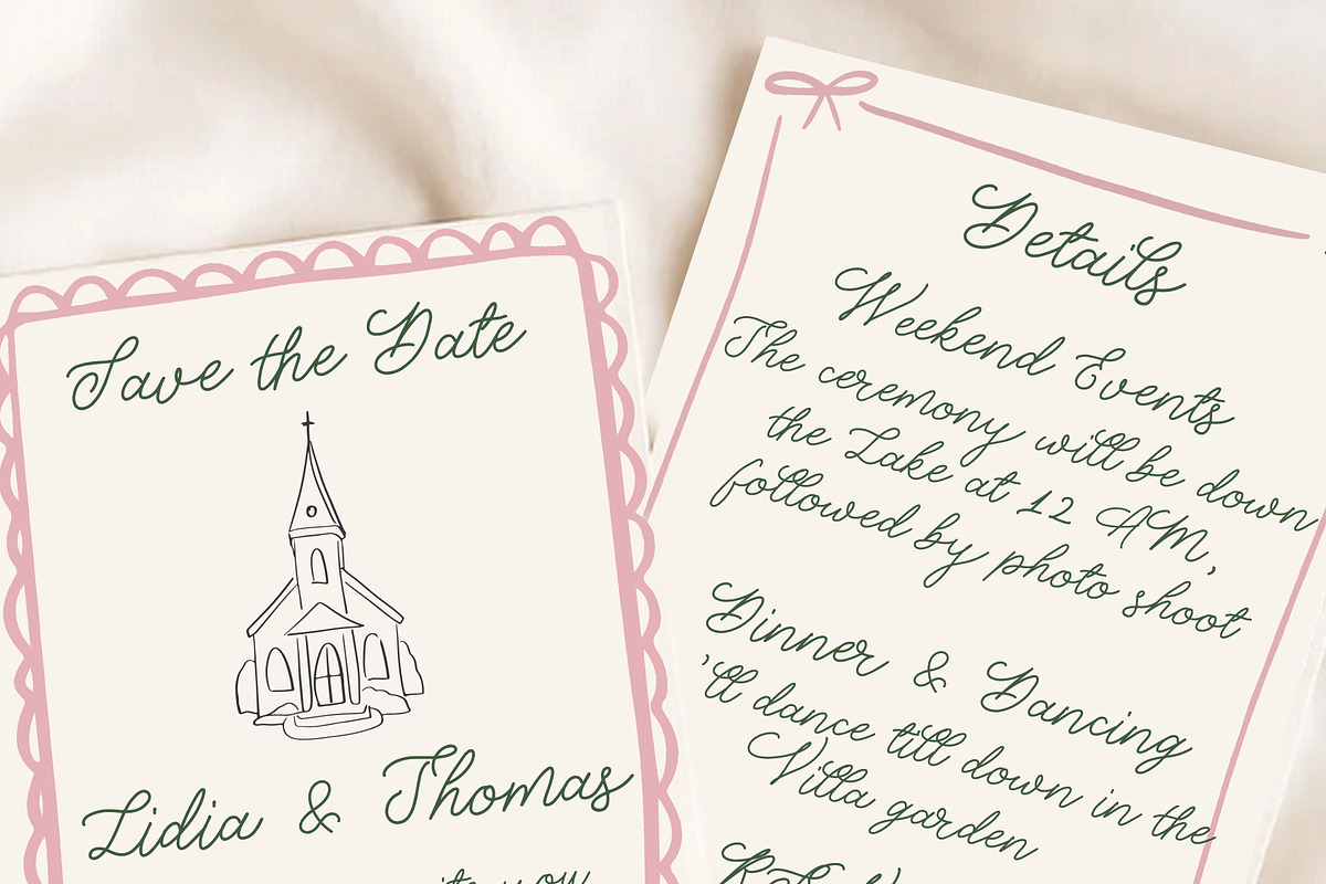 Whimsical Wedding Invitation Font, a Handwritten Font by Amalia Calligraphy (Photo 6 of 8)