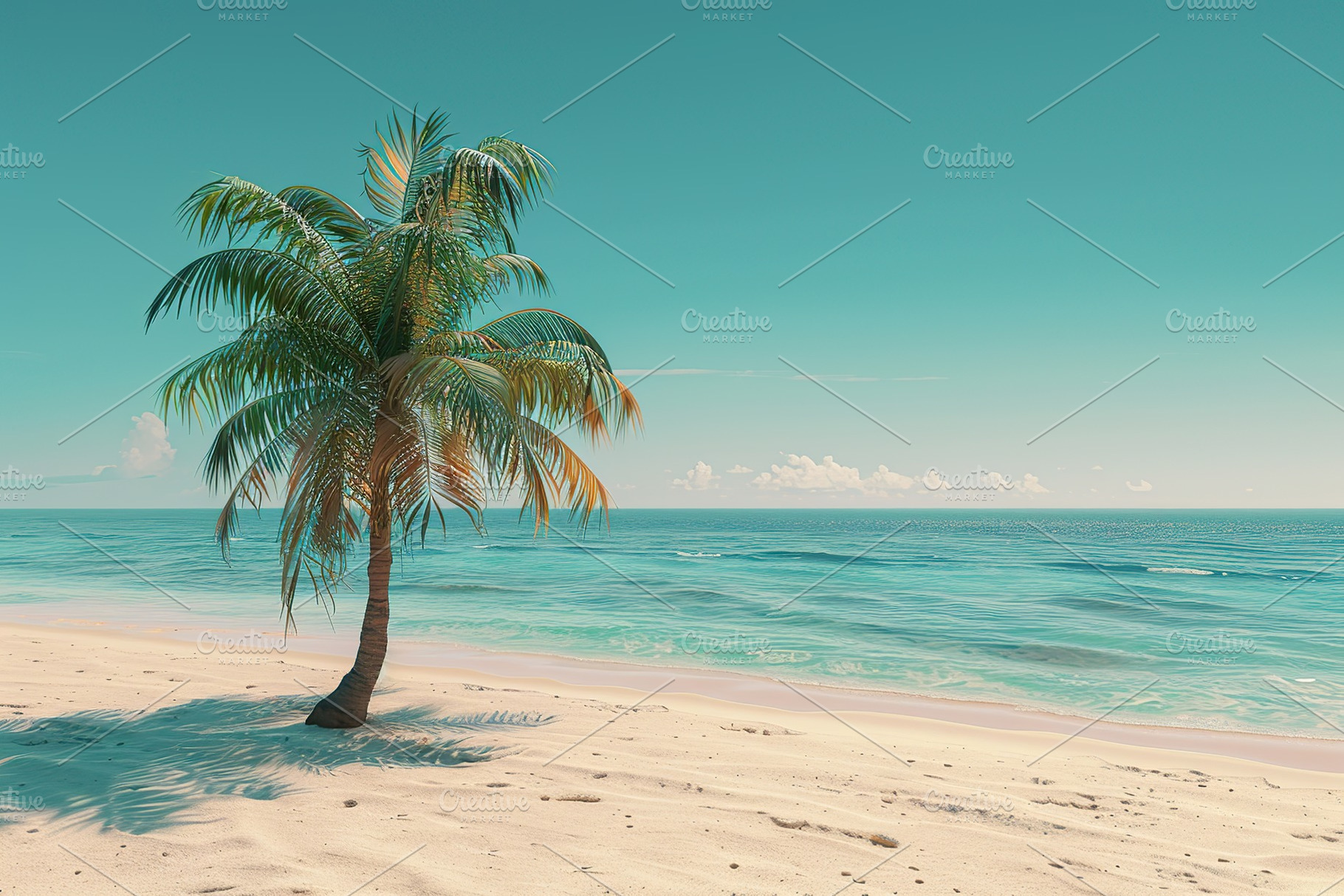 Tropical beach with coconut palm tree and ocean, a Nature Photo by AlyaAnd
