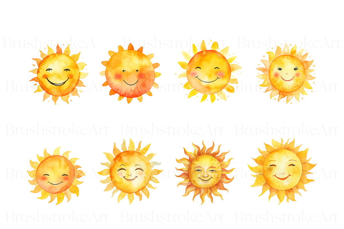 Cute Sun Clipart, Kawaii Sun Clipart, a Seasonal Illustration by BrushstrokeArtGB (Photo 2 of 9)