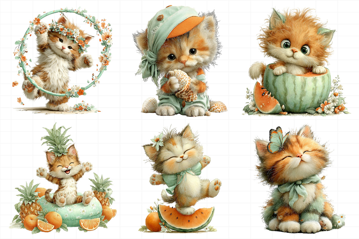 Whimsical Summer Cats Clipart, an Illustration by Daily.Designs (Photo 4 of 8)