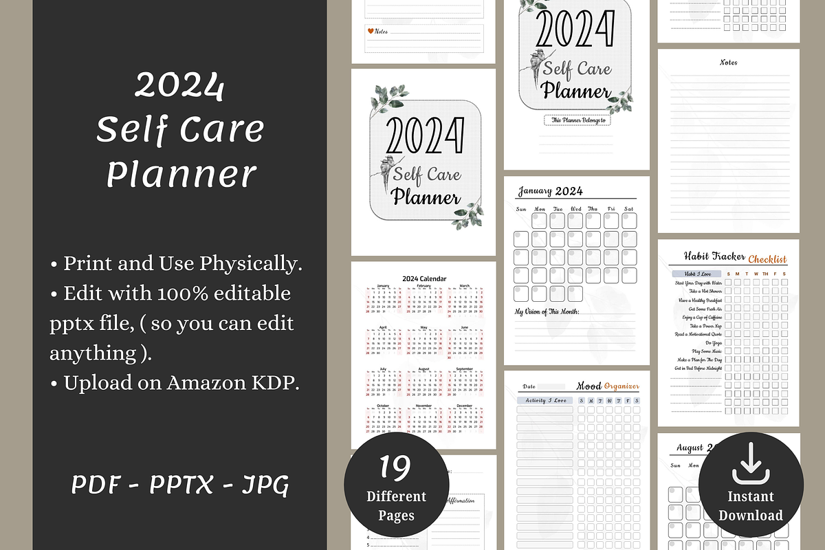 Self Care Planner Template Printable, a Print Template by POC Digital (Photo 2 of 7)