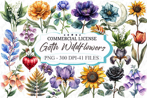 Goth Halloween Wildflowers Clipart, an Illustration by designcity5