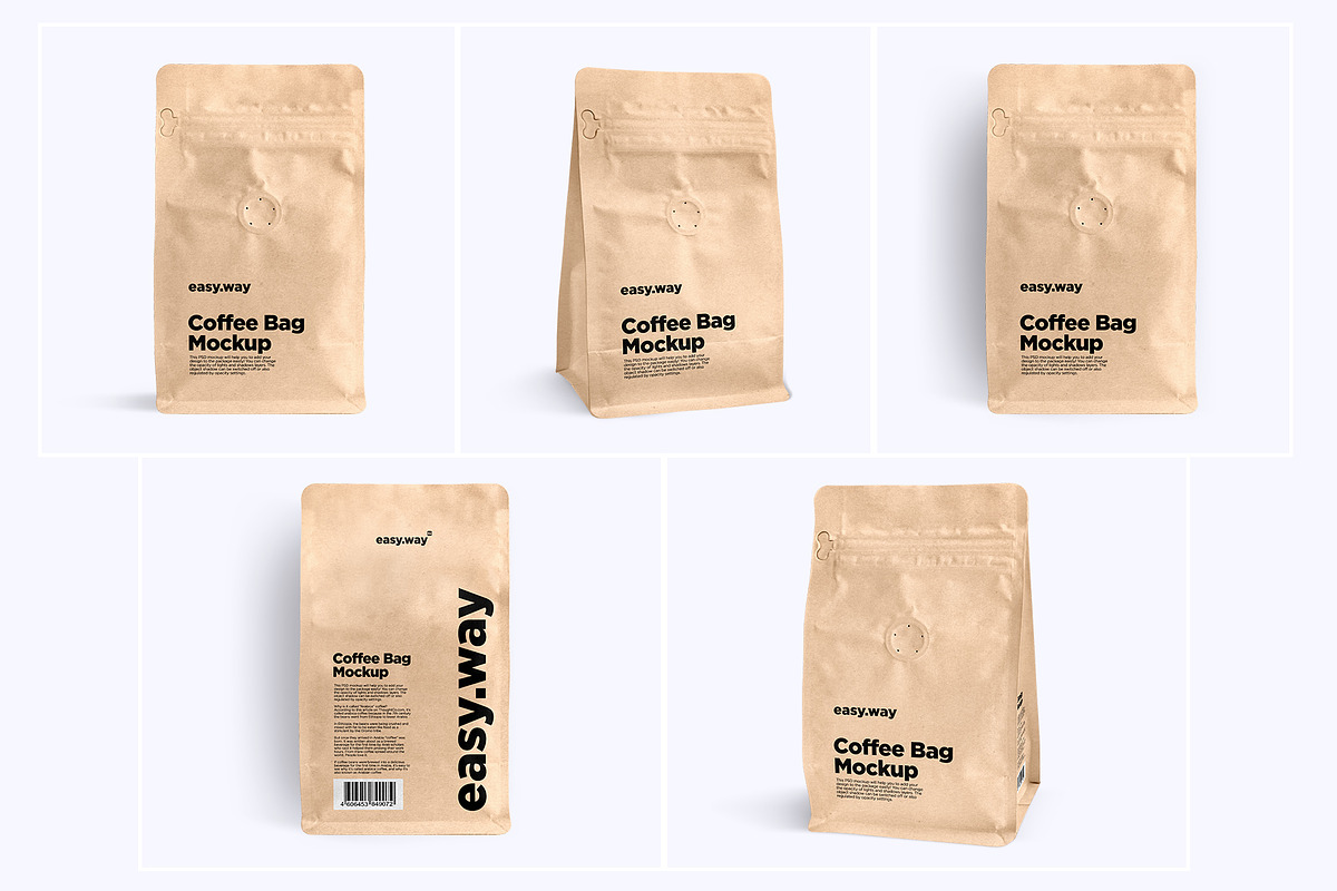 Kraft Coffee Bag PSD Mockups Set, a Packaging Mockup by easy.way (Photo 2 of 8)