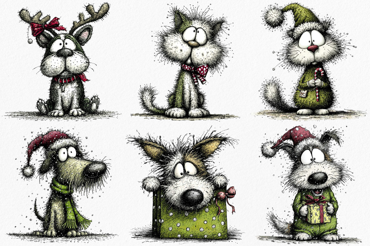 Christmas Dog & Cat Clipart, an Illustration by Canvas Craft (Photo 3 of 7)