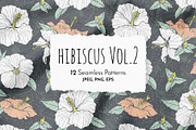 Hibiscus Line Drawing Floral Pattern, a Pattern Graphic by Rose Design (Thumbnail 1 of 12)