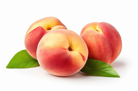 Peaches with leaves isolated on whit, a Photo by Iftikhar Alam