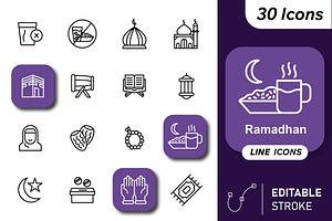 30 Islamic & Ramadhan Celebration Ic, an Outline Icon by Adl Studio