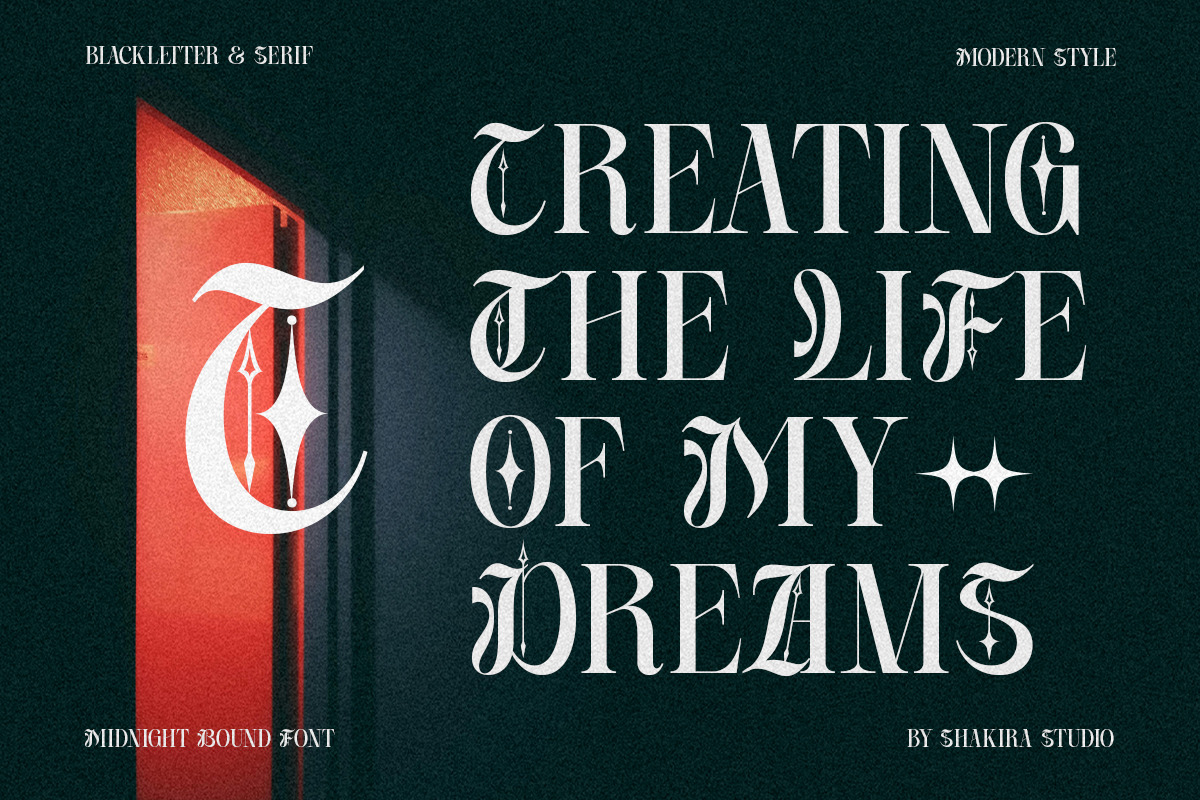 Midnight Bound - Blackletter x Serif, a Serif Font by Shakira Studio (Photo 4 of 10)