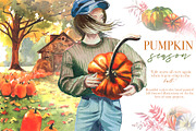 Watercolor Pumpkin Season Clipart, a Seasonal Illustration by ArtCreationsDesign (Thumbnail 1 of 22)