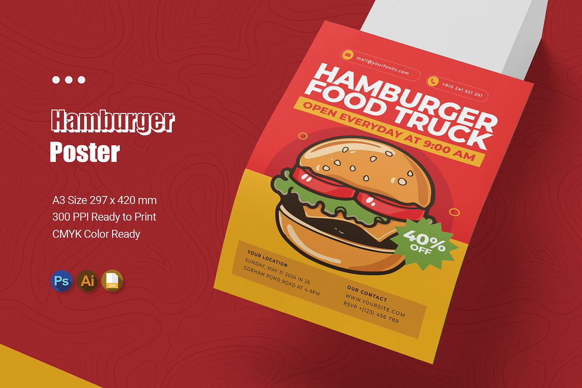 Hamburger Food Poster, a Poster Template by Esensifiksi.studio