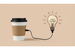 Coffee cup connected to a glowing, an Illustration by tilialucida