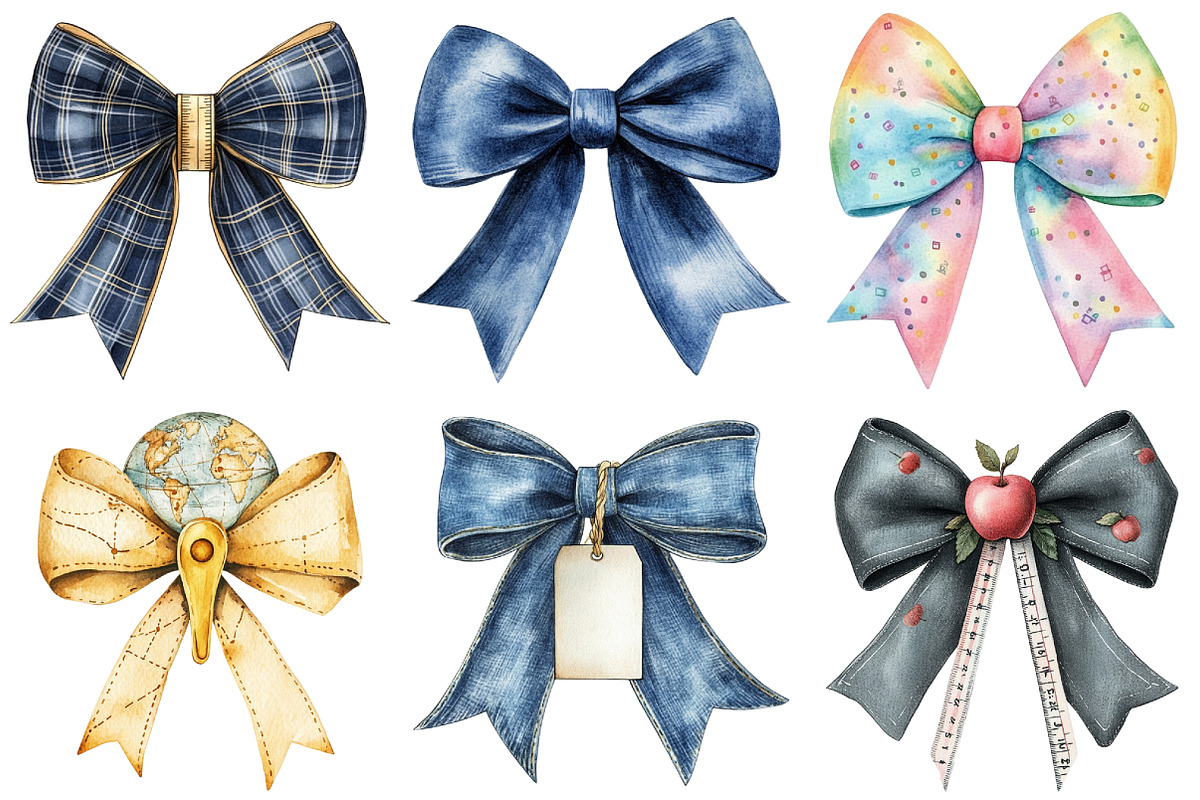 Watercolor Back to School Bow PNG, an Illustration by Craft Nest (Photo 4 of 6)