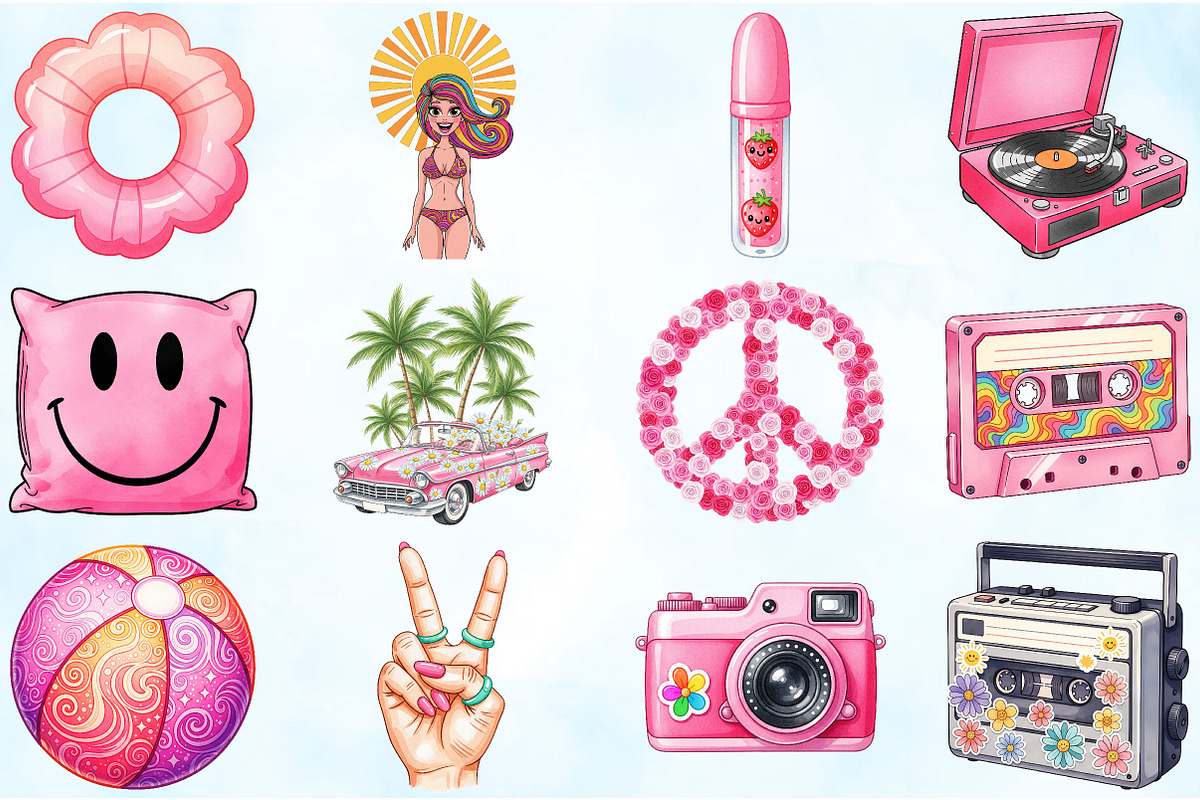 Pink Groovy Summer Clipart, an Illustration by Craft Nest (Photo 4 of 6)