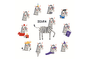 Cute little zebra illustrations set, an Animal Illustration by sceptical cactus