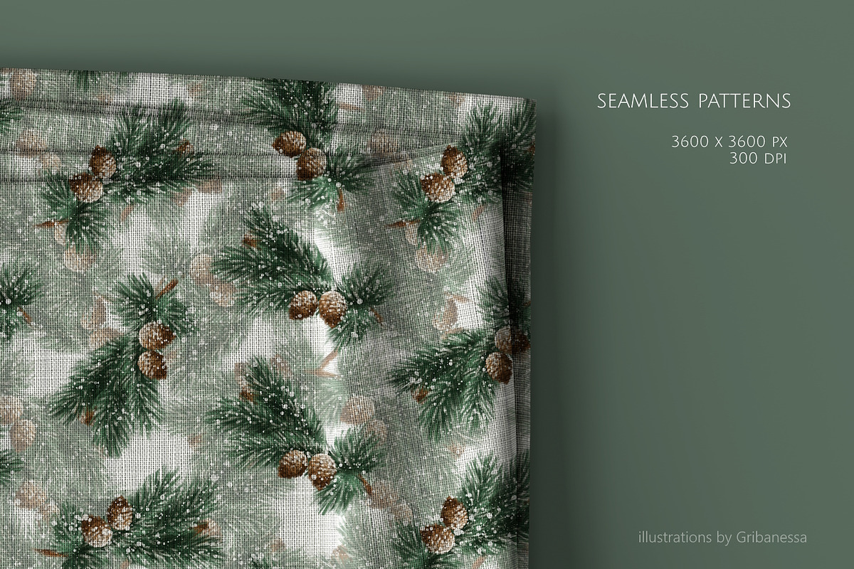 Winter Pine Branches Patterns, a Pattern Graphic by Gribanessa (Photo 3 of 4)