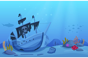 Sunken pirate ship. Dilapidated, an Illustration by Valerie Bodnar
