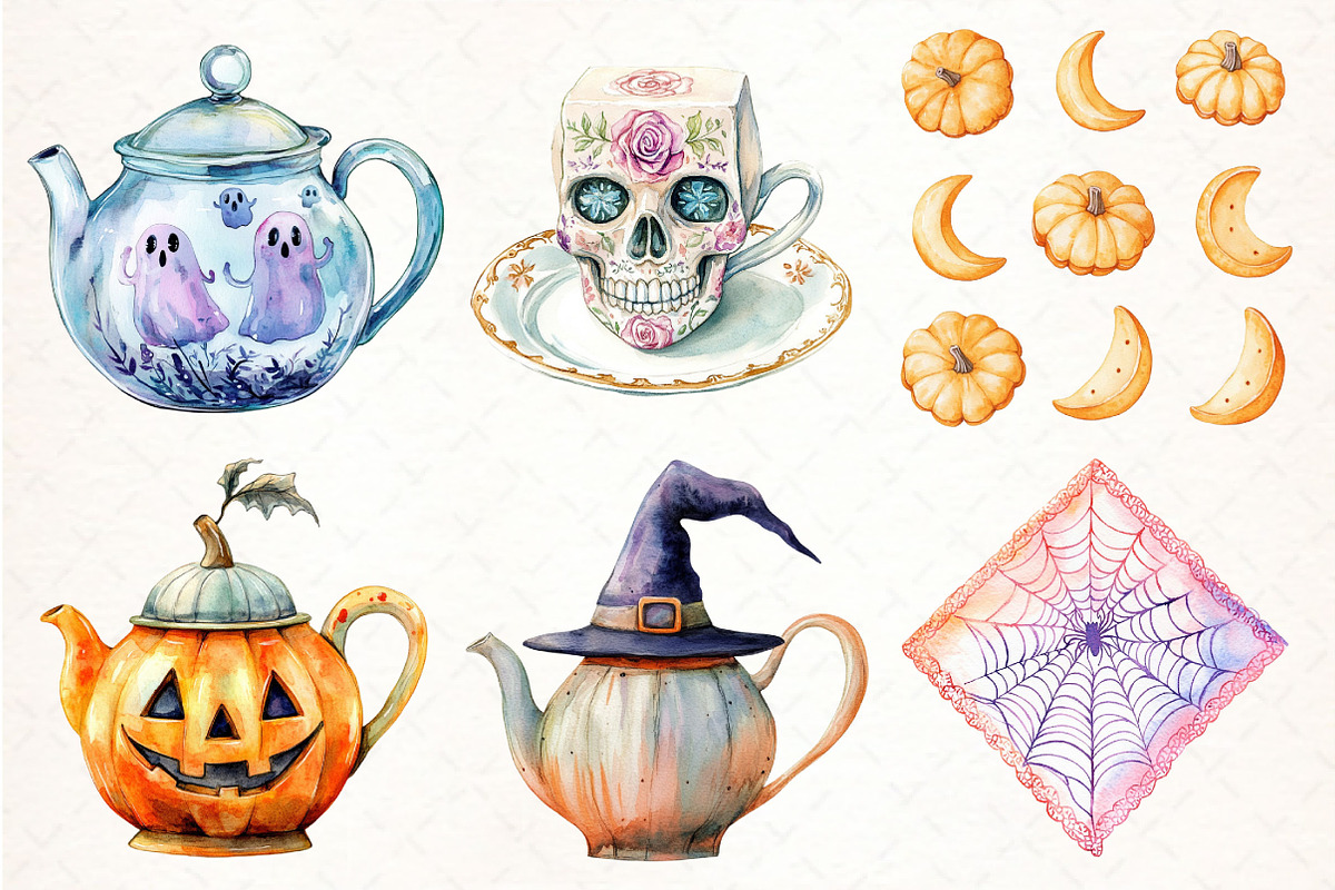 Pastel Halloween Tea Party Clipart, an Illustration by Pixels.Craft (Photo 2 of 7)