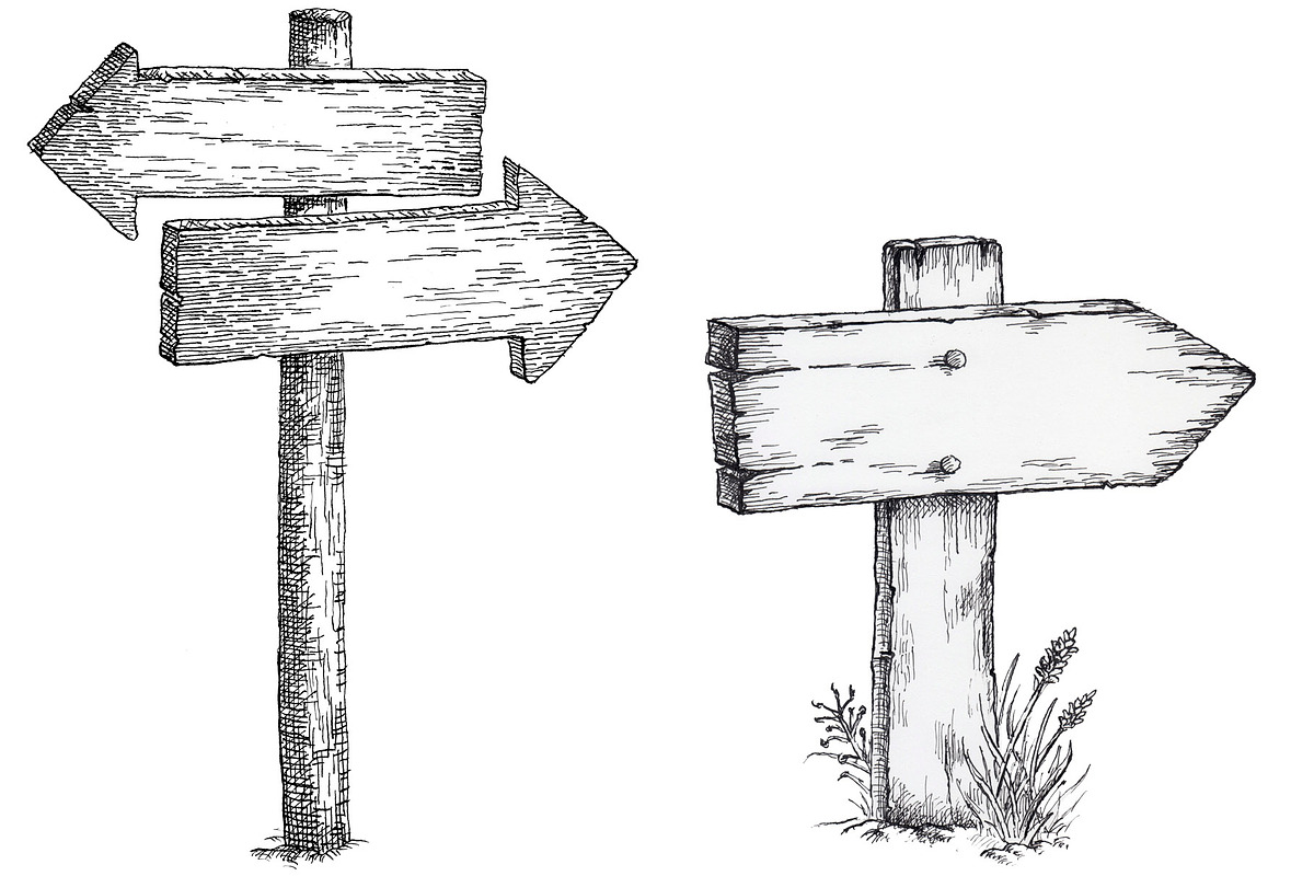 Ink drawings of old wooden signposts, an Object Illustration by javi.ruiz (Photo 6 of 6)