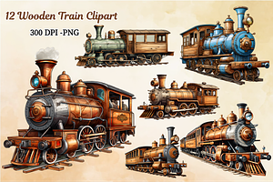 Vintage Wooden Train Sublimation Png