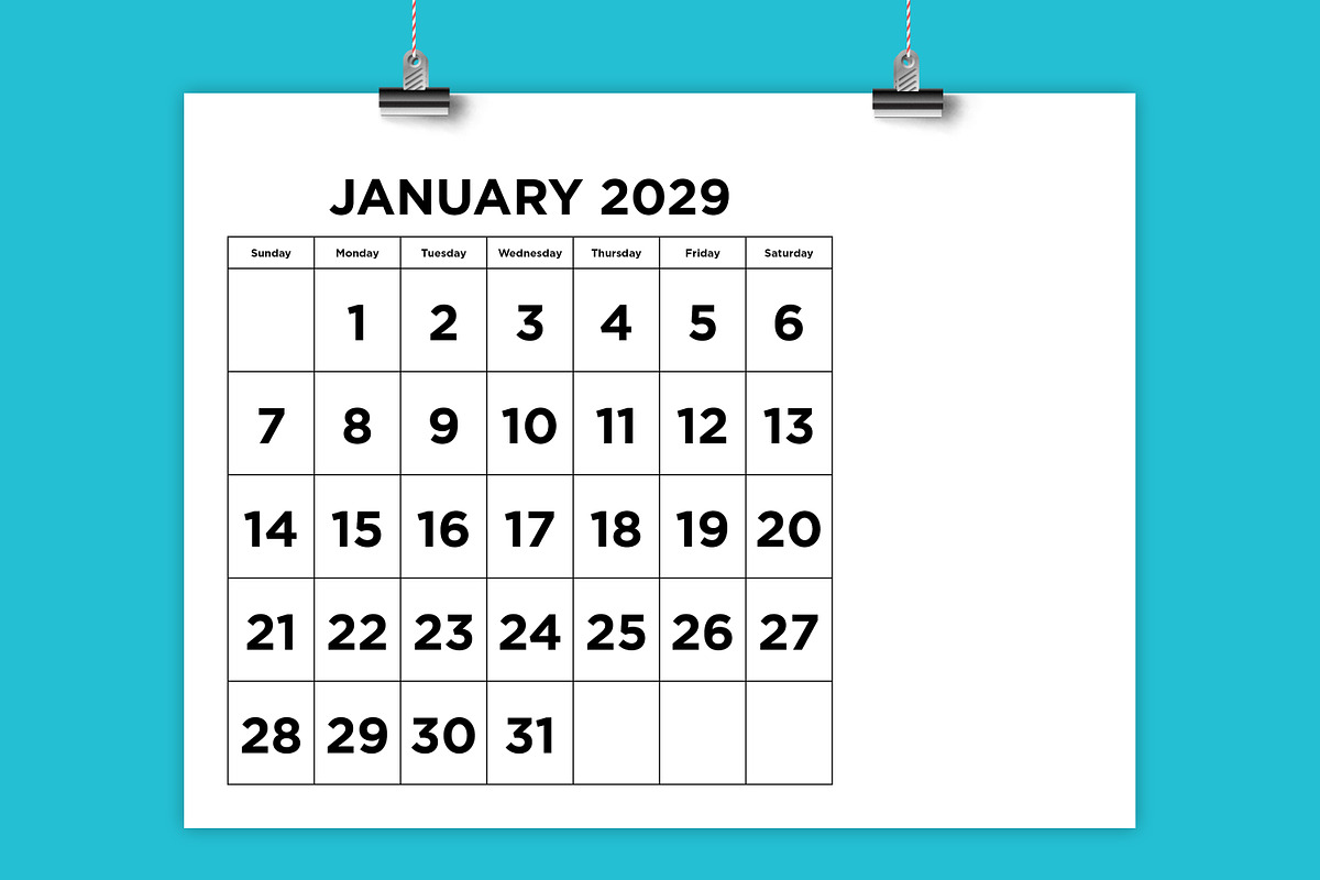 2029 Large Number 8.5x11 Calendar, a Stationery Template by Running With Foxes (Photo 1 of 5)