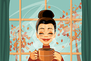 Fall Woman with Coffee Illustration, an Illustration by 9 Lives Illustration (Thumbnail 1 of 2)