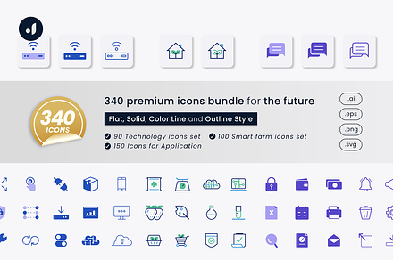 340 Icons Bundle for the Future, a Solid Icon by Jump Studio