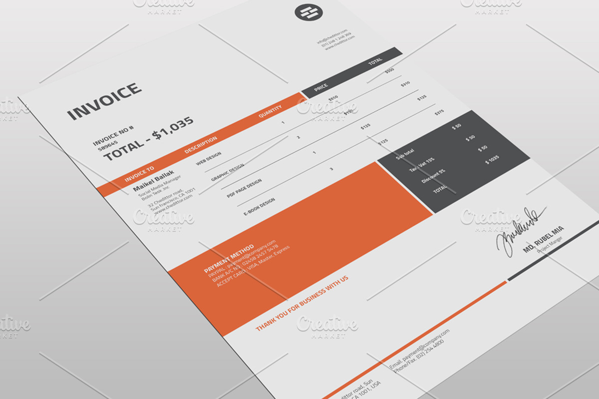 Simple Colour Invoice, a Stationery Template by alimran24