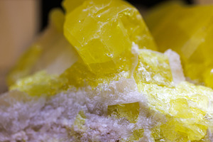Close up of yellow sulfur crystal, a School & Education Photo by Bepslabor