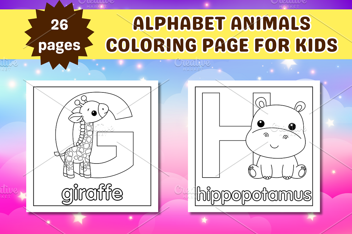 Cute Alphabet Animals Coloring Page, an Education Illustration by Salaly (Photo 3 of 12)