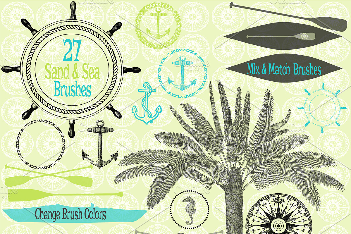 Sand & Sea Brush Clipart & Patterns preview 5