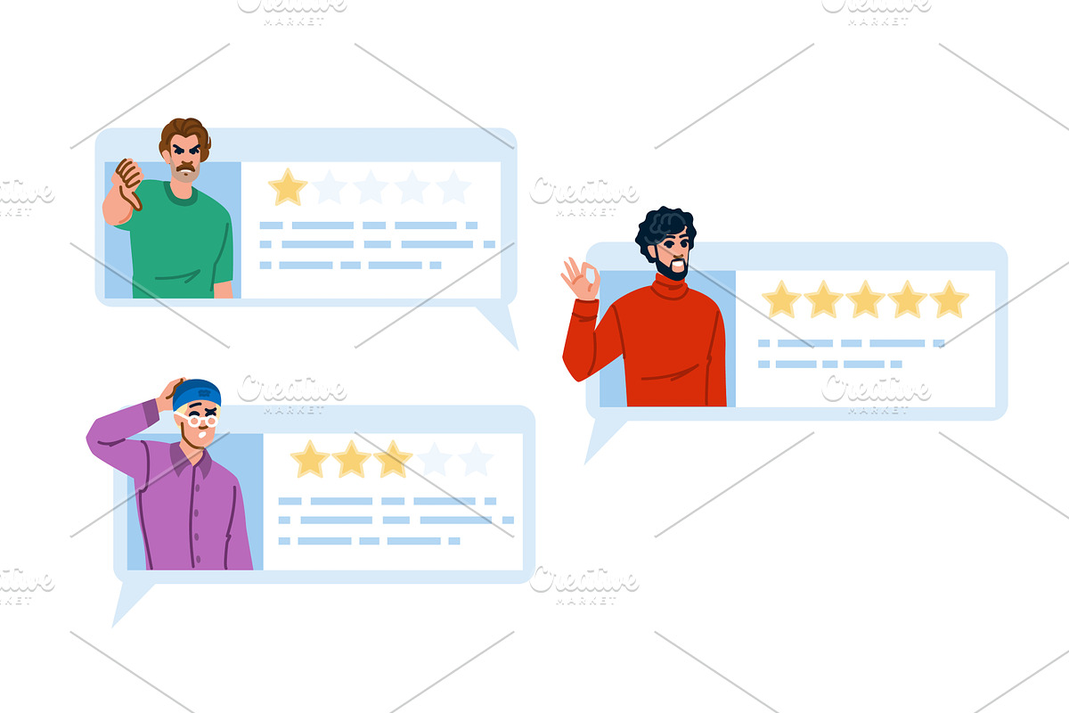 review man customer feedback vector, a Person Illustration by pikepicture