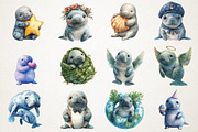 Cute Baby Watercolor Manatees Clipar, an Illustration by RobertsArt (Thumbnail 6 of 7)