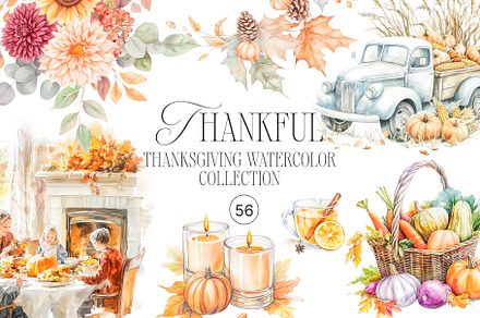 Thankful watercolor Thanksgiving set